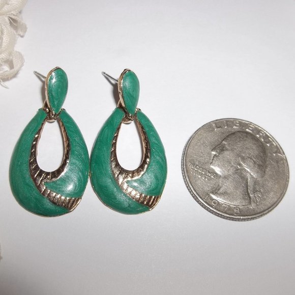 VINTAGE Earring, Teal Green Earring, Teal Earring, Vintage Earring, Earring 7834 - Picture 2 of 6